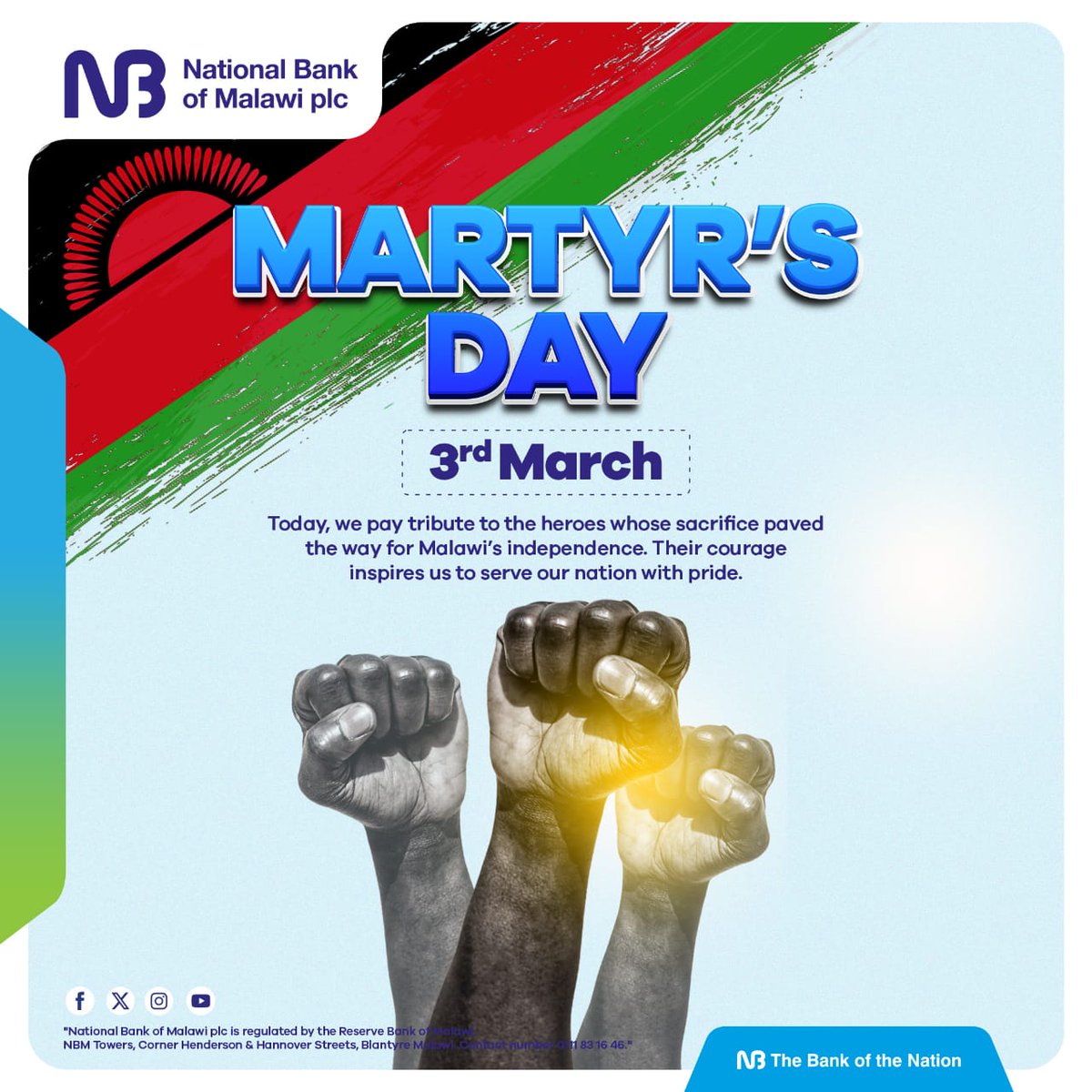 NBMplc's tweet photo. Happy Martyrs’ Day.

Today, we honor and remember the brave souls who made the ultimate sacrifice for our freedom. May their courage continue to inspire unity, resilience, and hope in our nation. https://t.co/uWPFqa07EN