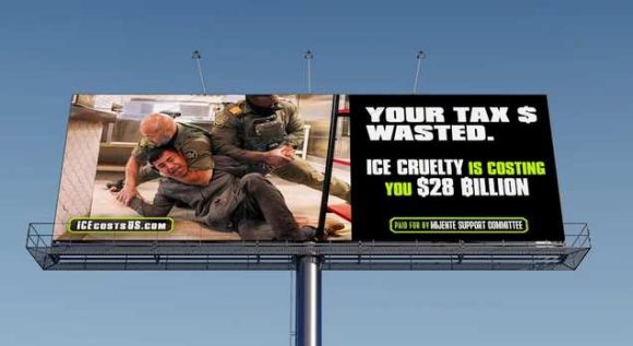 Más de 200 vallas publicitarias contra el Servicio de Inmigración y Aduanas (ICE) son visibles en distintas ciudades de EE.UU. entre ellas Miami, en el marco de una campaña que critica el alto coste que sus violentos operativos tienen para los contribuyentes #SOSUSA