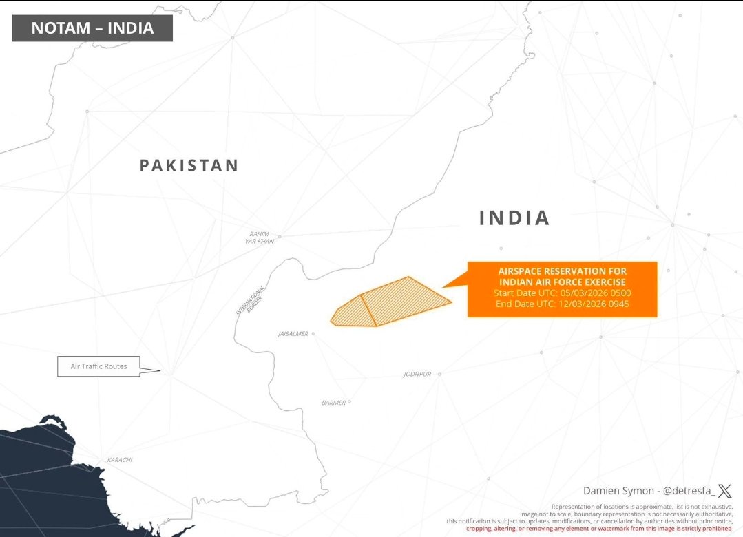 Notam Map India India has issued a NOTAM reserving airspace near its southern border ...