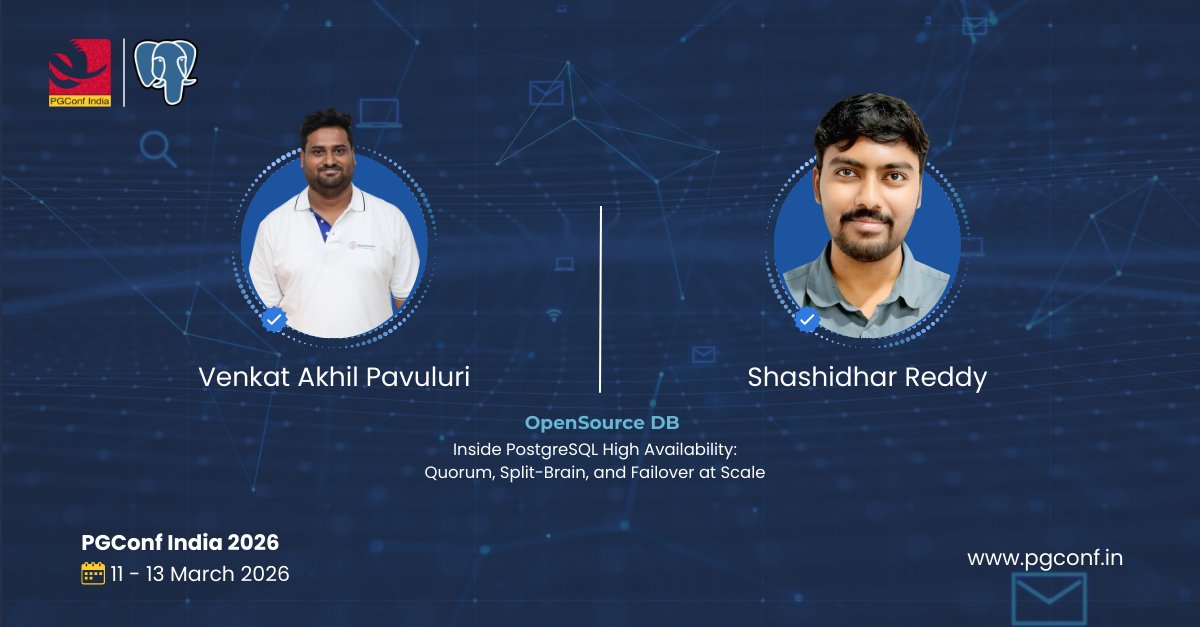 PGConfIndia's tweet image. HA decoded! ⚙️ Venkat Akhil and Shashidhar Reddy from @OpenSourceDB take you **Inside PostgreSQL High Availability: Quorum, Split-Brain, and Failover at Scale.** Master the critical concepts.
#PostgreSQL #HA #Failover
