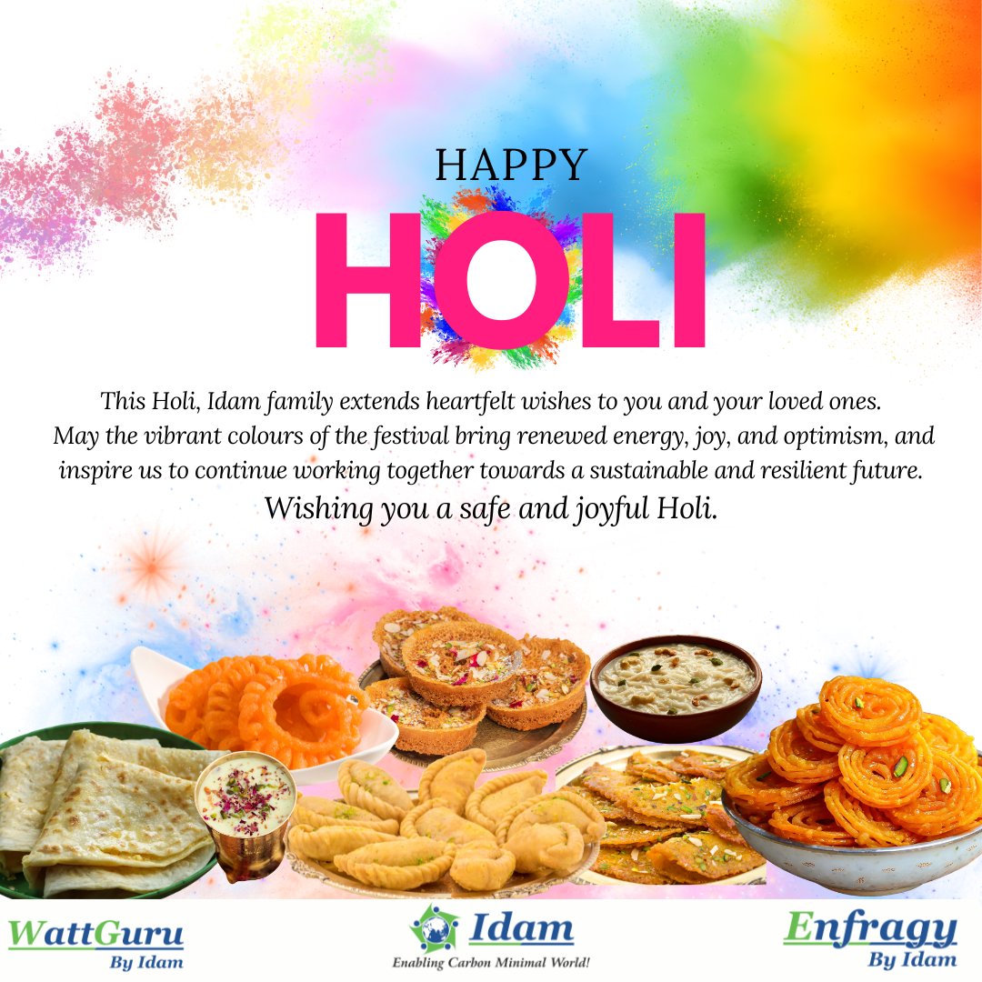 IdamInfra's tweet photo. May the reds of courage, the blues of calm, the yellows of joy, and the greens of growth illuminate your journey ahead. This Holi, may new hues of opportunity inspire us to work together towards a cleaner and more sustainable energy future.

#Holi2026 #SustainableFuture https://t.co/kqCHIf4sQa