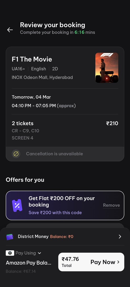 LootMateX's tweet photo. Flat ₹200 OFF on just ₹150 spent on District 😳🔥.

Basically getting the movie for almost FREE 🎬🍿

2 Tickets for ₹47.76 https://t.co/nqGLybCTyn