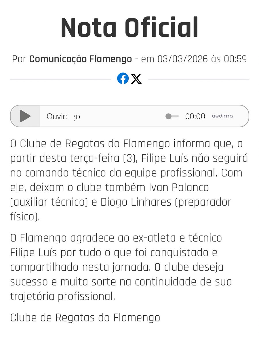 🚨 FILIPE LUÍS NÃO É MAS TÉCNICO DO FLAMENGO!

Clube ACABOU de anunciar em nota no site #mundobolaflamengo