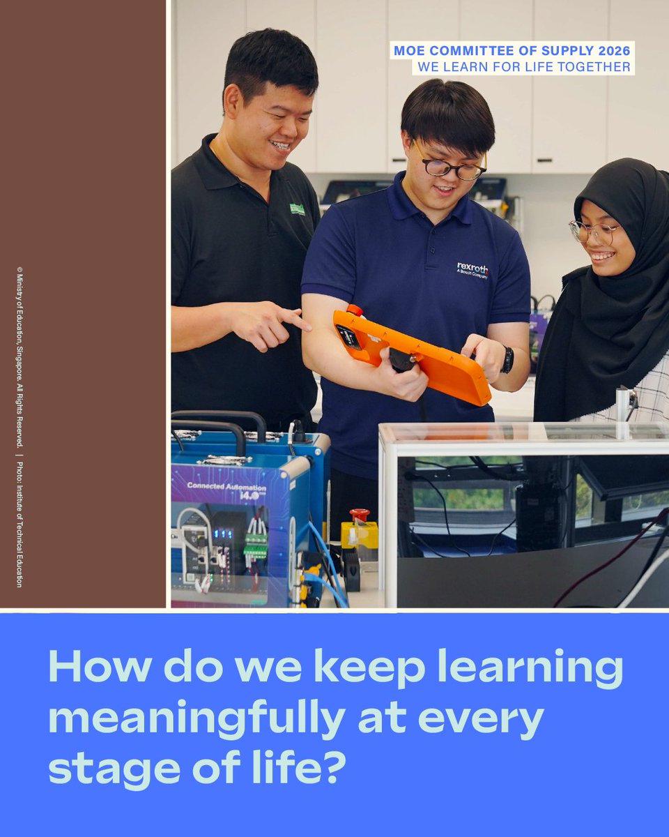 MOEsg's tweet photo. #MOECOS2026: MOE and SkillsFuture Singapore will enhance employer incentives for the ITE Work-Study Diploma from April 2026. #WeLearnForLifeTogether https://t.co/RinrpNZHXt