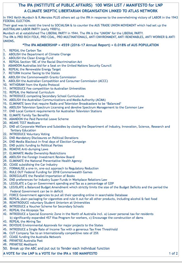 elliemail's tweet photo. @strangerous10 #QuelleSurprise❗️
Never forget that Tim Wilson is an ⚠️ #IPAoperative.
A reminder of The IPA 💯 MANIFESTO.
⚠️ #TheIPAisNotOurFriend❗️
🔴 WARNING: #LNP #NeoLiberals, #Libertarians DO NOT ACT in the PUBLIC GOOD, EVER❗️ 🔴 Think ATLAS NETWORK❗️
⚠️ #IPAexposed
🔴#Auspol https://t.co/q6cJcF1iv4