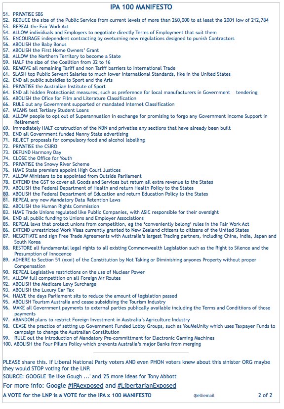 elliemail's tweet photo. @strangerous10 #QuelleSurprise❗️
Never forget that Tim Wilson is an ⚠️ #IPAoperative.
A reminder of The IPA 💯 MANIFESTO.
⚠️ #TheIPAisNotOurFriend❗️
🔴 WARNING: #LNP #NeoLiberals, #Libertarians DO NOT ACT in the PUBLIC GOOD, EVER❗️ 🔴 Think ATLAS NETWORK❗️
⚠️ #IPAexposed
🔴#Auspol https://t.co/q6cJcF1iv4