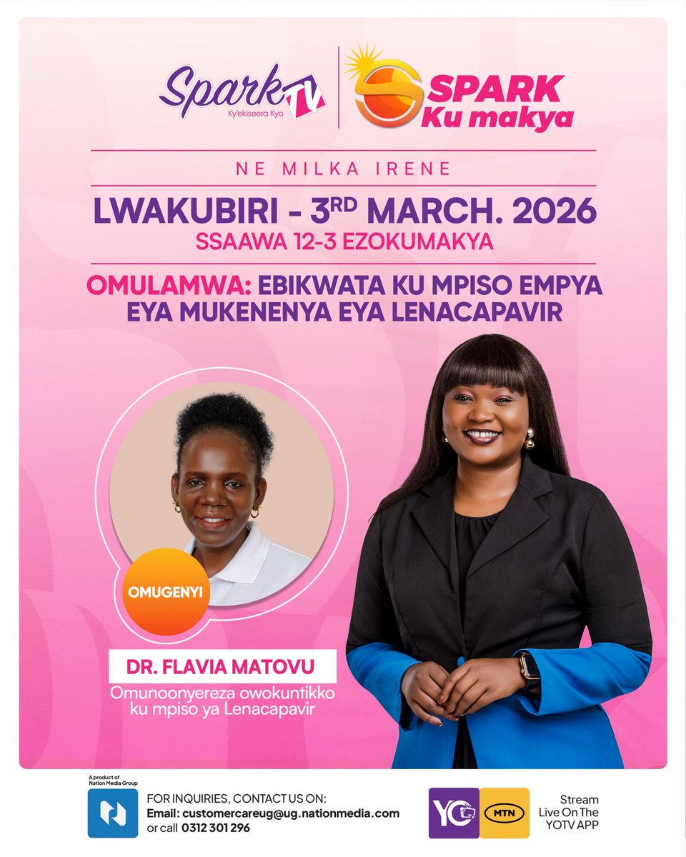mujhu_care_ltd's tweet photo. This morning, #SparkakuMakya hosts Dr. Kiweewa to discuss the latest developments around Lenacapavir, the initial 19,200 doses delivered to Uganda, and access priorities.

@NationMediaGrp @ntvuganda https://t.co/GNZ1K5ksOz