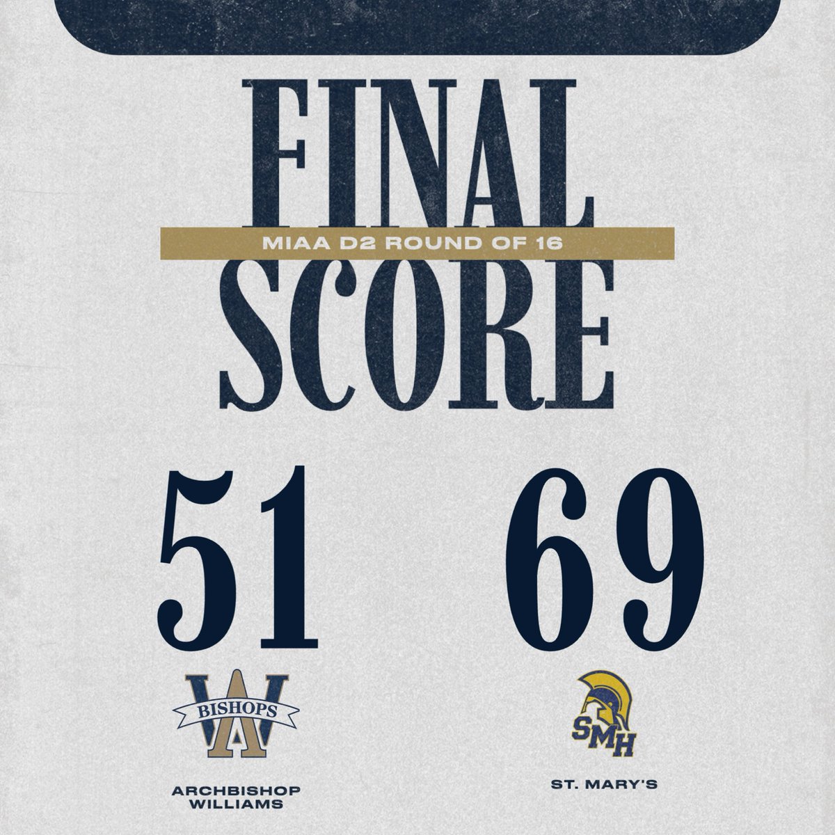 AWGIRLSHOOP's tweet photo. AWHS’ season ends. 69-51 loss to St. Mary’s. Bishops led 24-21 at the half despite guards Ali Linehan out with injury and Alessandra Cautilli out with an ankle injury in the first minute of the game. Addie Woodgate led with 12, Jenna Mishou 10, and Foley and Garosshen 7 each. https://t.co/DMrDZsH87L