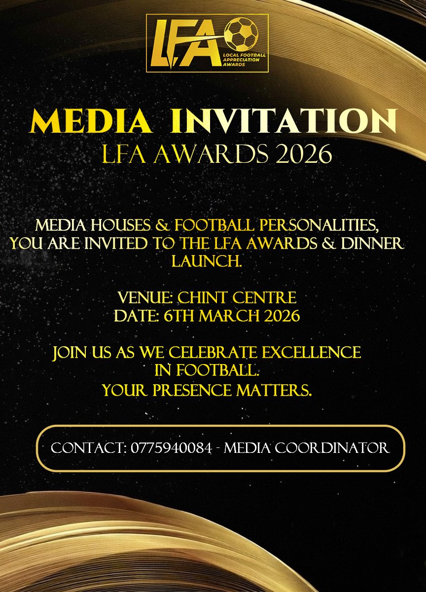 LFAAWARDS's tweet image. 🏆✨ LFA AWARDS 2026 ✨🏆

Honouring Our Legends.
Rewarding Current Stars.
Inspiring Future Champions.

Join us for the official LFA Awards &amp;amp; Dinner Launch

#LFAAwards2026 
@ahfugandacares
@ChintUganda
#KanvilleMart
#GWT