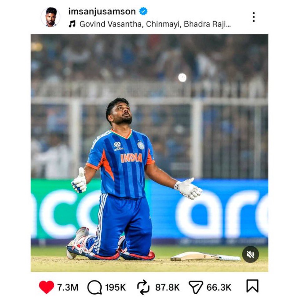 🚨 HISTORY BY SANJU SAMSON 🚨

97*(50) against West Indies this is now his most-liked Instagram post 🔥