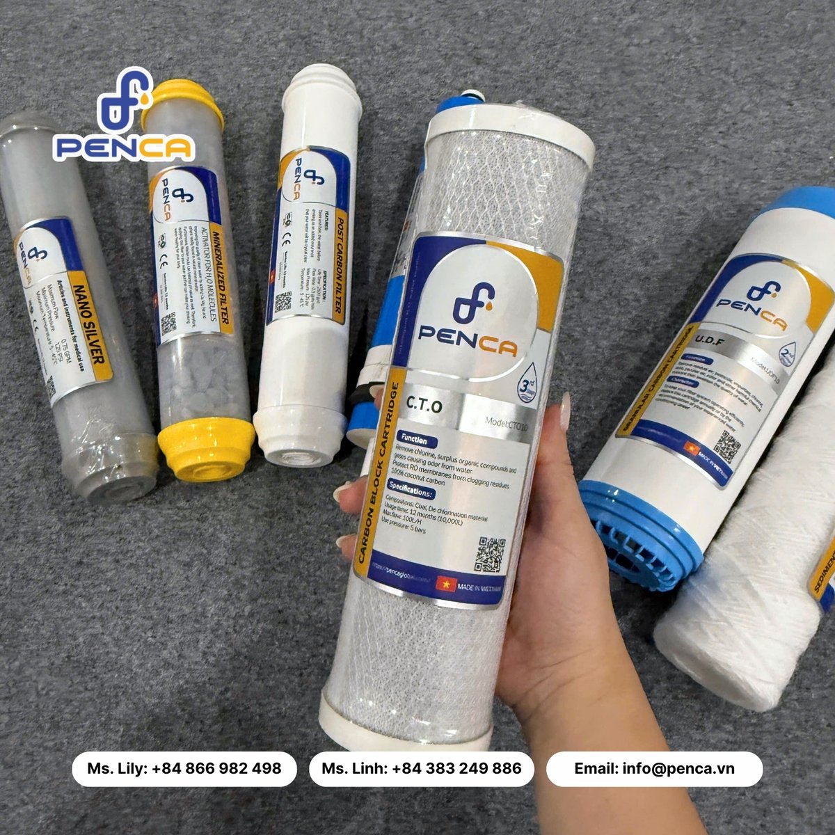 PencaGlobal's tweet photo. Pre-Filtration Trio: PP – UDF – CTO
A stable foundation for residential and industrial RO systems.

✔ OEM manufacturing in Vietnam
✔ Strict batch quality control
✔ Various micron ratings &amp; sizes available
✔ Stable supply &amp; on-time delivery

Contact us today for more info. https://t.co/J52392dZIn