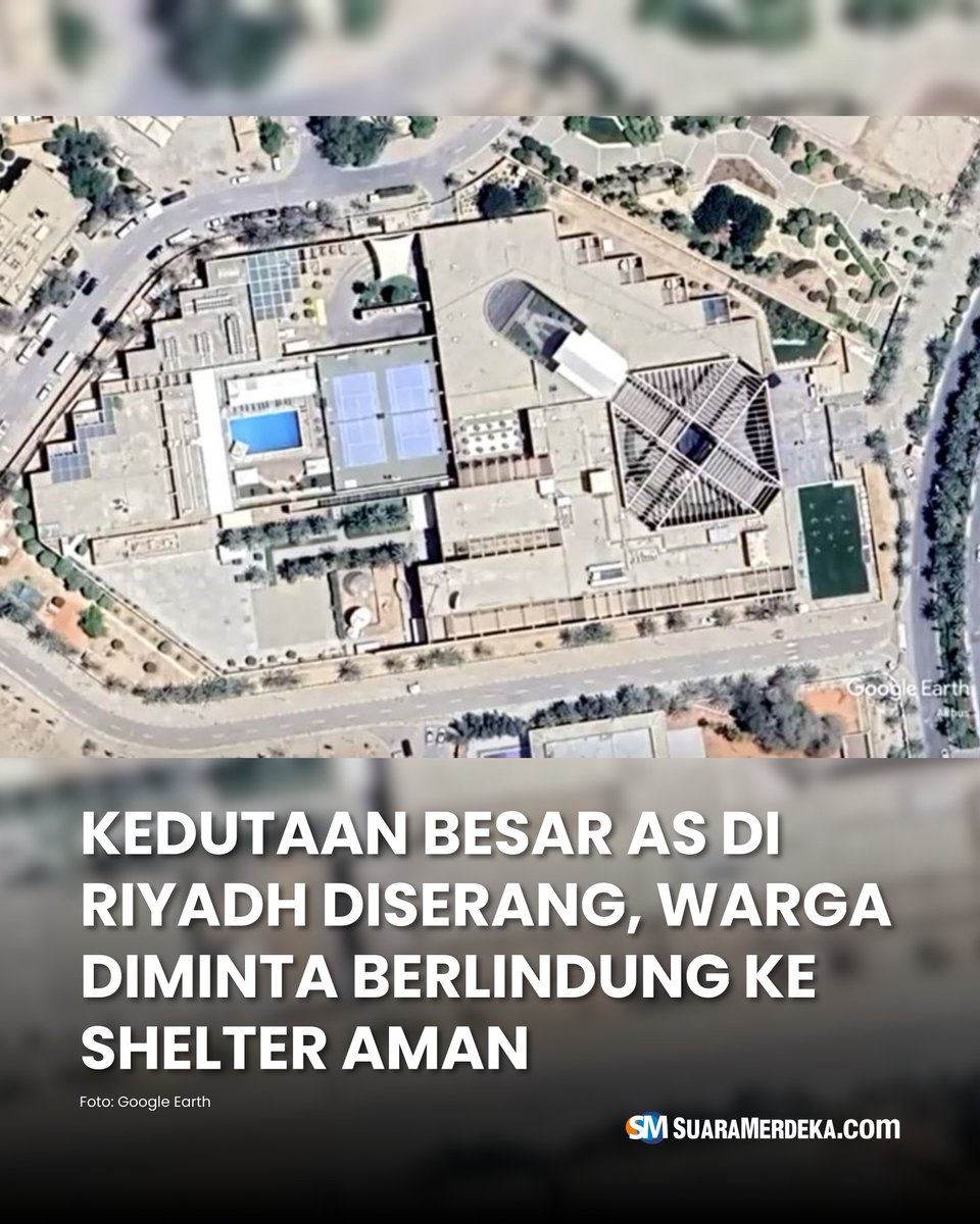 suaramerdeka's tweet photo. Situasi keamanan di Arab Saudi kembali memanas setelah ledakan dilaporkan memicu kebakaran di Kedutaan Besar Amerika Serikat di Riyadh, Selasa 3 Maret 2026 dini hari waktu setempat.

#suaramerdeka #kedubesas #riyadh #usembassyinriyadh #attacked #serangandrone #i̇ran https://t.co/sZZ8AbvtNf