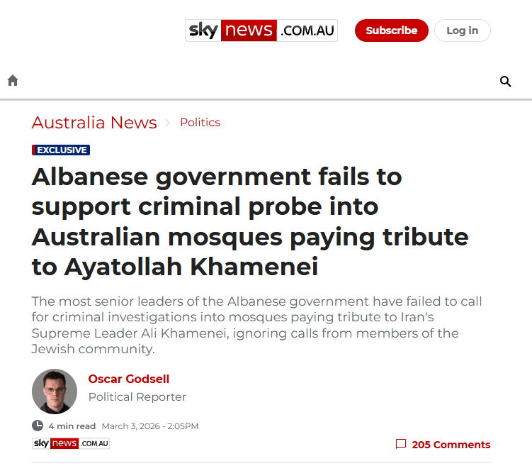 therealrukshan's tweet photo. Australia has become an open breeding ground for terrorism. The Australian Government, state governments, ASIO, the Australian Federal Police, and state police forces are all aware of multiple mosques and individuals supporting and glorifying terrorism. Yet they choose not to act. Worse, these places are celebrating an enemy of the Australian people and a proscribed terrorist regime under our anti-terrorism laws.

Despite knowing this is occurring and having the means to shut it down while sending a strong message about what is acceptable in Australia, authorities have instead taken the cowardly path of standing by as laws are broken.

Foreign Affairs Minister Penny Wong has implied that the government turns a blind eye to preserve social cohesion. Even in our supposed fight against terrorism, which already erodes the freedoms of law-abiding citizens forced to sacrifice their rights, leaders remain terrified of confronting the rise of radical Islam in this country, despite the clear and unambiguous threat on our shores.

I have no doubt that people are being radicalised during these events in terror centres masquerading as mosques. Ultimately, just as in the Bondi terror attack, everyday Australians going about their lives will bear the consequences of our leaders' perverse apathy and cowardice.
