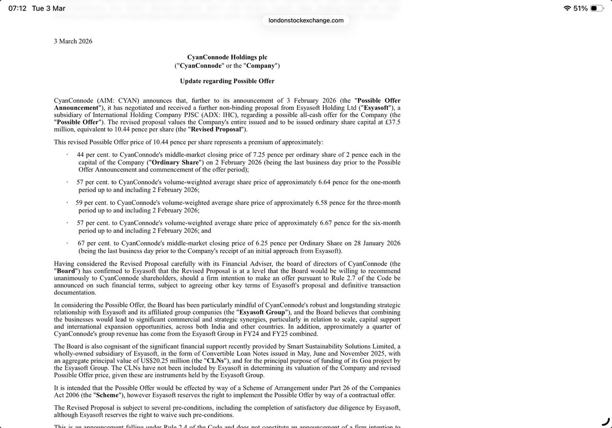 reb40's tweet image. #CYAN Well there was an opportunity missed 🤦🏻‍♀️

Possible bid released RNS 3 February &amp;amp; today we get an Update that if it proceeds it would be at 10.44p cash

The shares closed at 8.2p last night

One 🎣 that got away