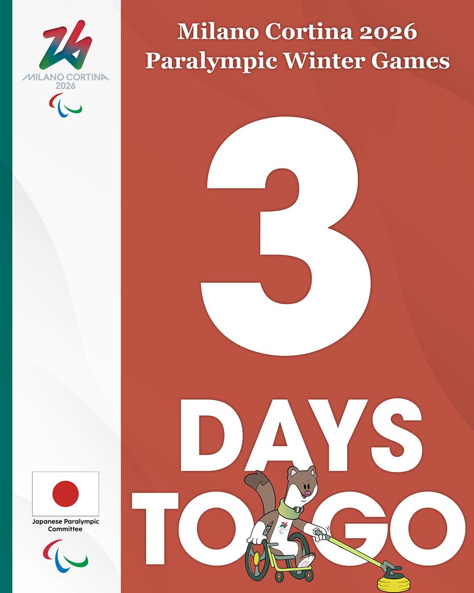 paralympic_jpc's tweet photo. 🇮🇹ミラノ・コルティナ2026雪

開幕まで
あと3️⃣日！！！！！！！！

#MilanoCorrina2026 
#paralympics 
#jpc 
#TEAMJAPAN https://t.co/mwODXj9jku