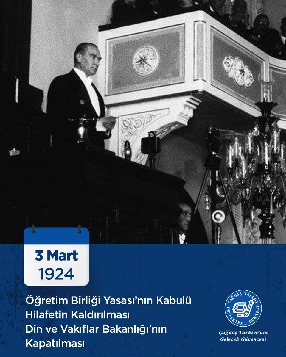 Cumhuriyetimizin temelleri, büyük bir mücadeleyle atılmış; laiklik, çağdaş eğitim ve toplumsal eşitlik ilkeleriyle şekillenmiştir. 3 Mart 1924, Türkiye’nin çağdaşlaşma yolculuğunda bir dönüm noktasıdır. Hilafetin kaldırılması, Öğretim Birliği Yasası’nın kabulü, Din ve Vakıflar