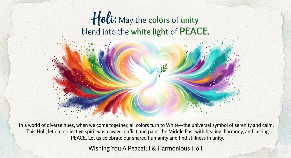 prasadpvvg's tweet photo. "Beyond the many colors lies the purity of White. Wishing for a Holi that transitions from the chaos of conflict to the serenity of Peace. 🕊️✨" https://t.co/z7FdLrVM3f