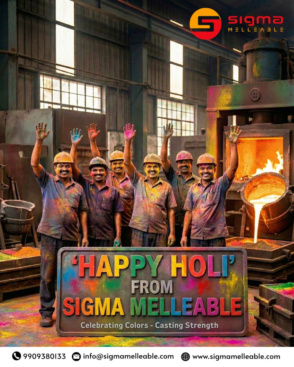sigmamelleable's tweet photo. From molten metal to vibrant moments — Sigma Melleable wishes you a Happy Holi filled with strength, color &amp; success.
#HappyHoli #SigmaMelleable  #Holi2026  
#SigmaMelleable #PumpComponents #PumpCasting #WearResistant #RobustDesign  #IndustrialPumps #MetalCasting #FoundryIndia https://t.co/wjElSDJC5c