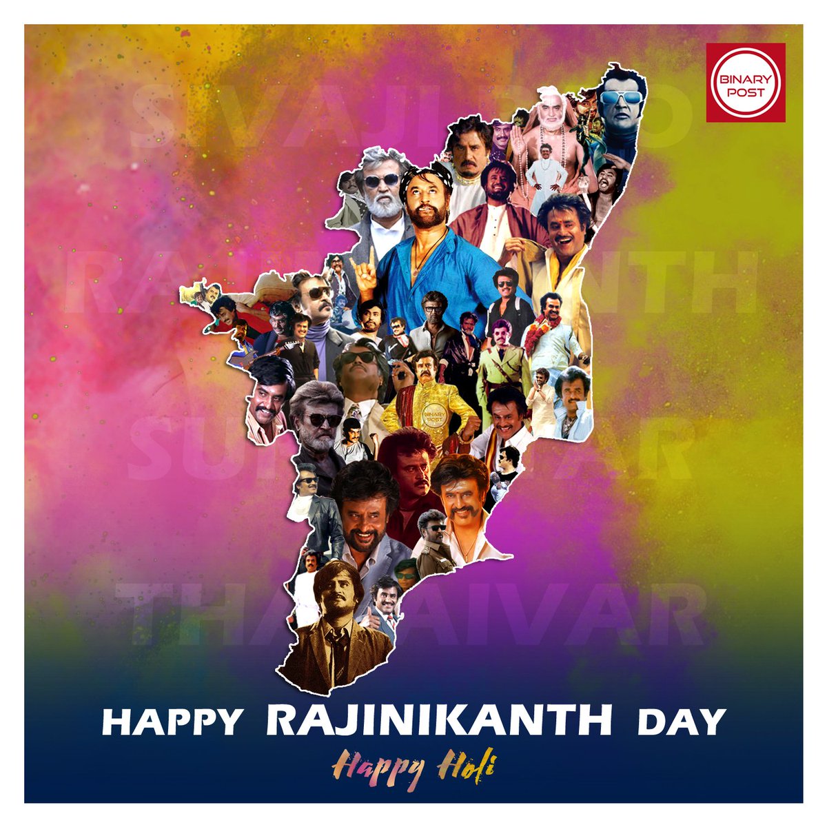 Happy RAJINIKANTH Day ... 

Happy Holi ... 

#Thalaivar 🤘 #Superstar #Rajiniaknth #Holi #HappyHoli <a href="/rajinikanth/">Rajinikanth</a> #BinaryPost