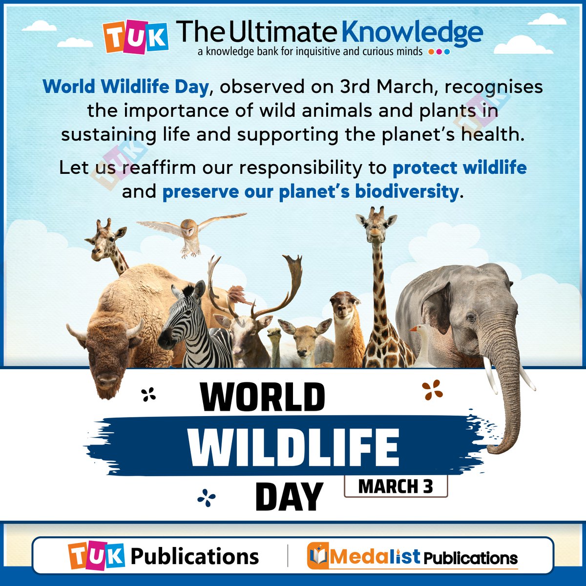 #WorldWildlifeDay - Let us reaffirm our responsibility to protect #wildlife and preserve our planet’s #biodiversity.
.
.
.
#TUKWorld #TUKPublications #MedalistPublications #WWD2026 #MedicinalAromaticPlants #HealthHeritageLivelihoods #WorldWildlifeDay2026 #WildlifeConservation