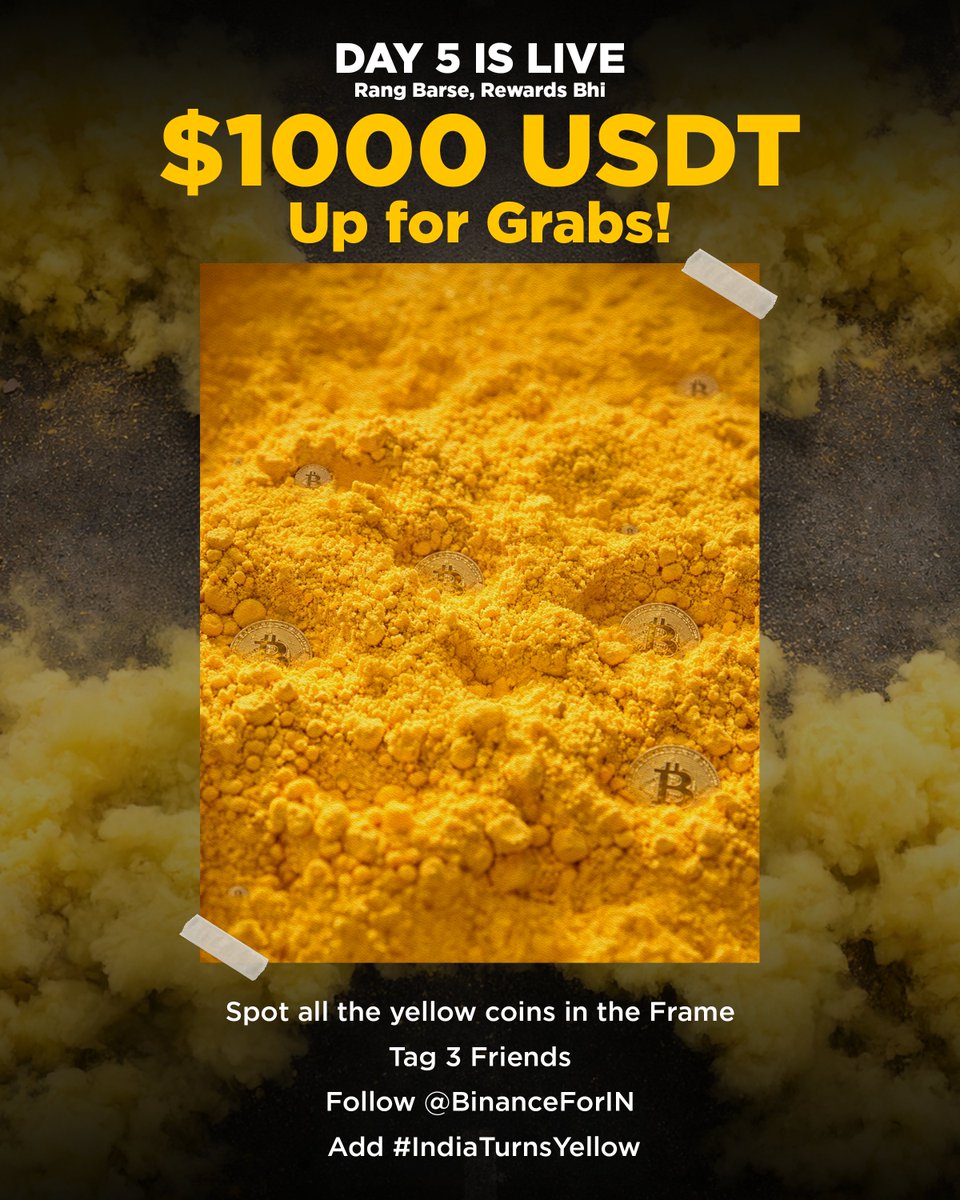 Rang barse, rewards bhi day 5 is here🤩

We have yet another fun task for you that could get you a share of $1000!

Spot the yellow coins hidden in this frame!
Count them. Call them out. Don’t miss a single one.

To qualify:
- Comment the answer &amp; repost
- Add hashtag India Turns