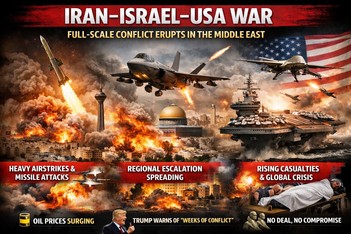 offcialdscvr's tweet photo. 🔴 Breaking:      Iran–Israel–USA War Escalates Across Middle East
The long-feared full-scale conflict between Iran, Israel, and the United States has erupted into open warfare, with widespread strikes and rising casualties across the region. https://t.co/eoobgThnIy
