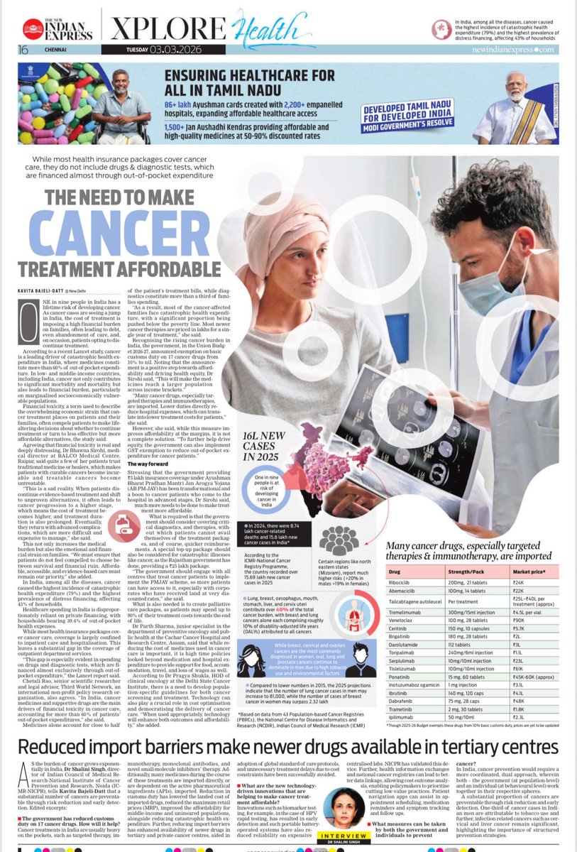 KavitaDatt's tweet photo. The catastrophic cost of cancer
Read the @NewIndianXpress Xplore health page on the need to make cancer treatment affordable 
The key is not only prevention but also early screening
@TheMornStandard @drshalini_icmr @SirohiBhawna @drpragya_shukla @parth_0013  
@icmr_nicpr https://t.co/CXlEdSSggO