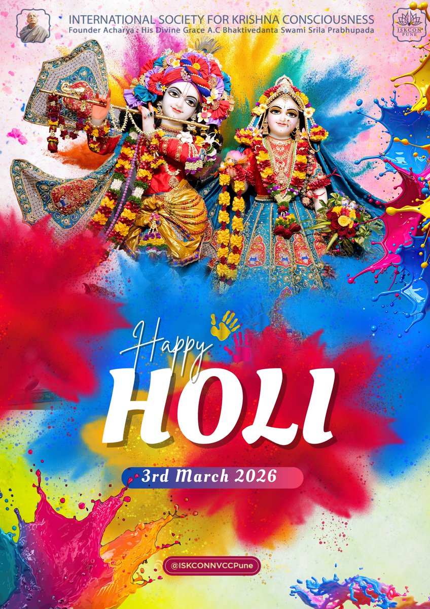 ISKCONPune's tweet photo. 𝐇𝐚𝐩𝐩𝐲 𝐇𝐨𝐥𝐢! 🌈
#HappyHoli #Holi2026 #FestivalOfColors #HoliCelebration #ColorfulHoli
#HoliVibes #HoliFestival #HoliHai #HoliSpecial #IndianFestival #FestiveMood #HoliFun #NitaiGaur #DivineColors #VrindavanHoli #BarsanaHoli #GauraPurnima #Gauranga #ISKCON #ISKCONNVCC https://t.co/bXKTEqYHJn