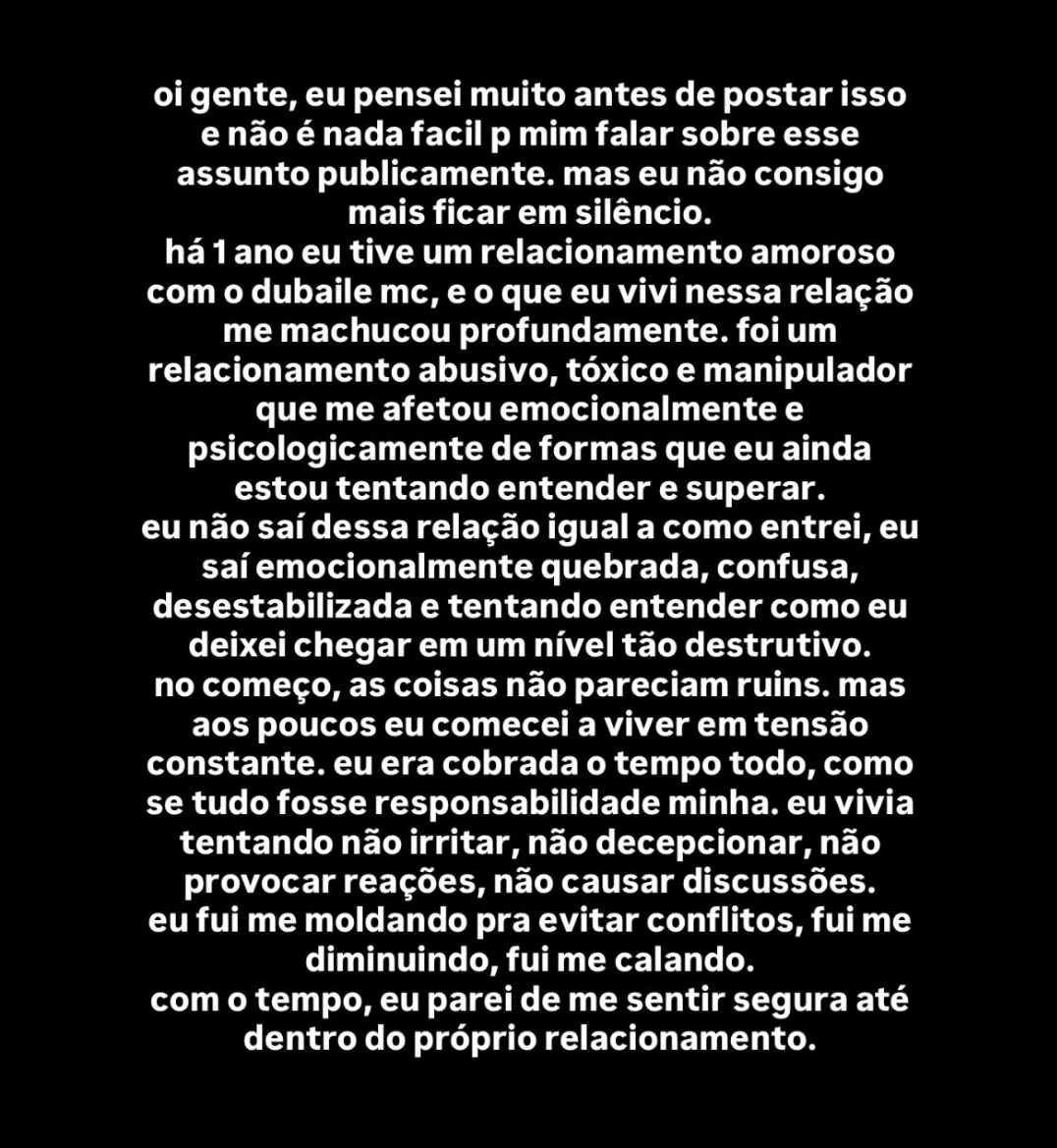 artbrandss's tweet photo. ontem a ex-namorada do mc dubaile expos nos storys do Instagram o quão dolorido foi seu relacionamento com ele, agressões psicológicas e físicas

estamos passando por um momento muito delicado de limpeza na cena, expor essa gente é necessário e dar voz às vítimas também. (+) https://t.co/XS8hHtU2Bk