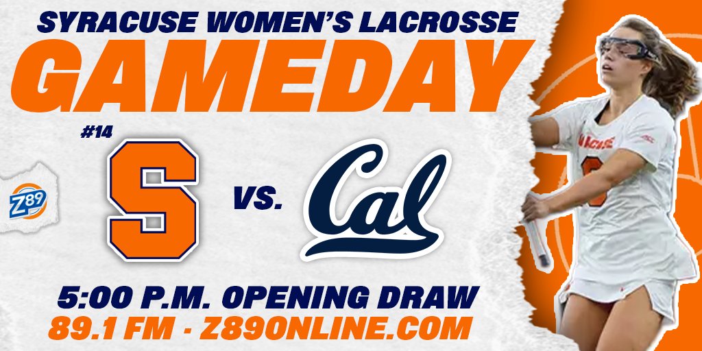 Z89sports's tweet photo. Bear down.

🥍 @CuseWLAX vs. @CalWLax 
📍 JMA Wireless Dome
🎙️ @Jake_Bowen12 &amp; @jackdinap 
🕔 5:00 (Orange Women's Warmup w/ @CaitlinMcDono at 4:30)
📻 89.1 FM
📱 https://t.co/IAMcLOgMQf https://t.co/ERz88yfMNh