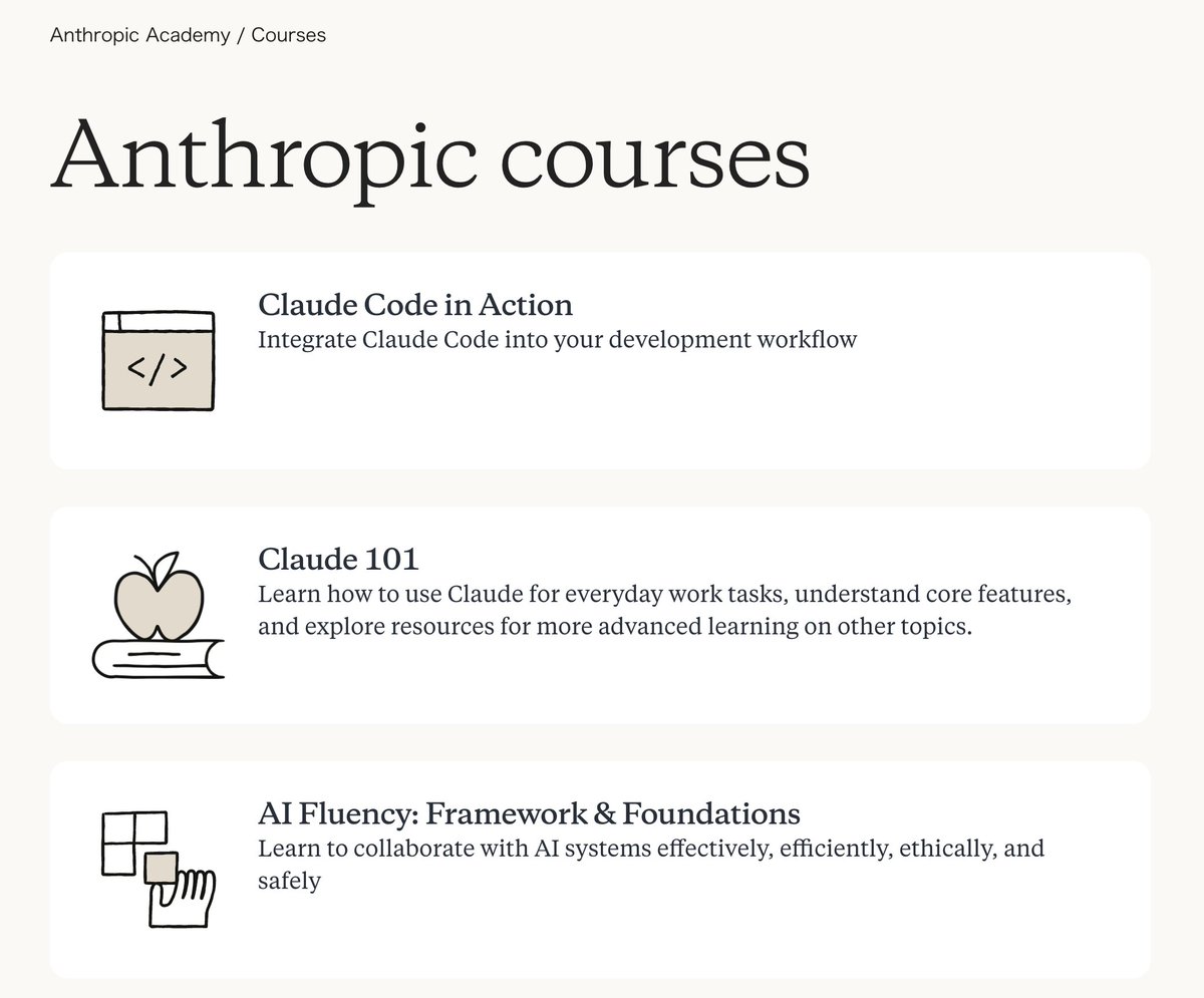 Anthropicが「公式AIアカデミー」を完全無料で公開しました。数年前なら、これらを学ぶのに30万円以上かかるのが普通でした。
・Claudeを開発環境に統合する方法
・Claude APIでアプリを作る方法
・MCPサーバーを構築する方法
・公式認定資格の取得
全部0円。何が学べるのか、詳しく解説します👇