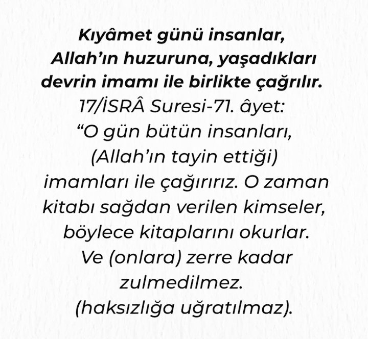 İsra 71, secde 24 ayetlerde bahsedilen imamlar devrin imamlarıdır, sıradan imamlardan farkı Allah'ın seçtiği ve Allah'tan emir alabilen imam olmalarıdır
#SONDAKİKA