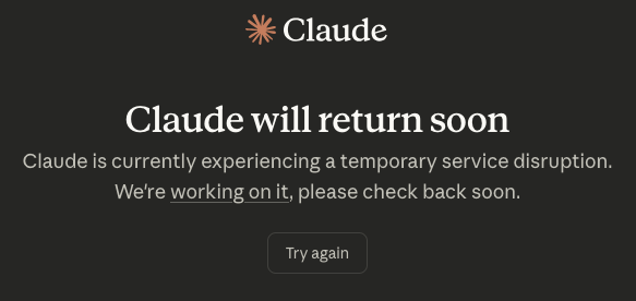 drewbuntu42's tweet photo. #Claude down again? Twice in one day? 

#Anthropic #ClaudeAI https://t.co/MsQd2KjFPk
