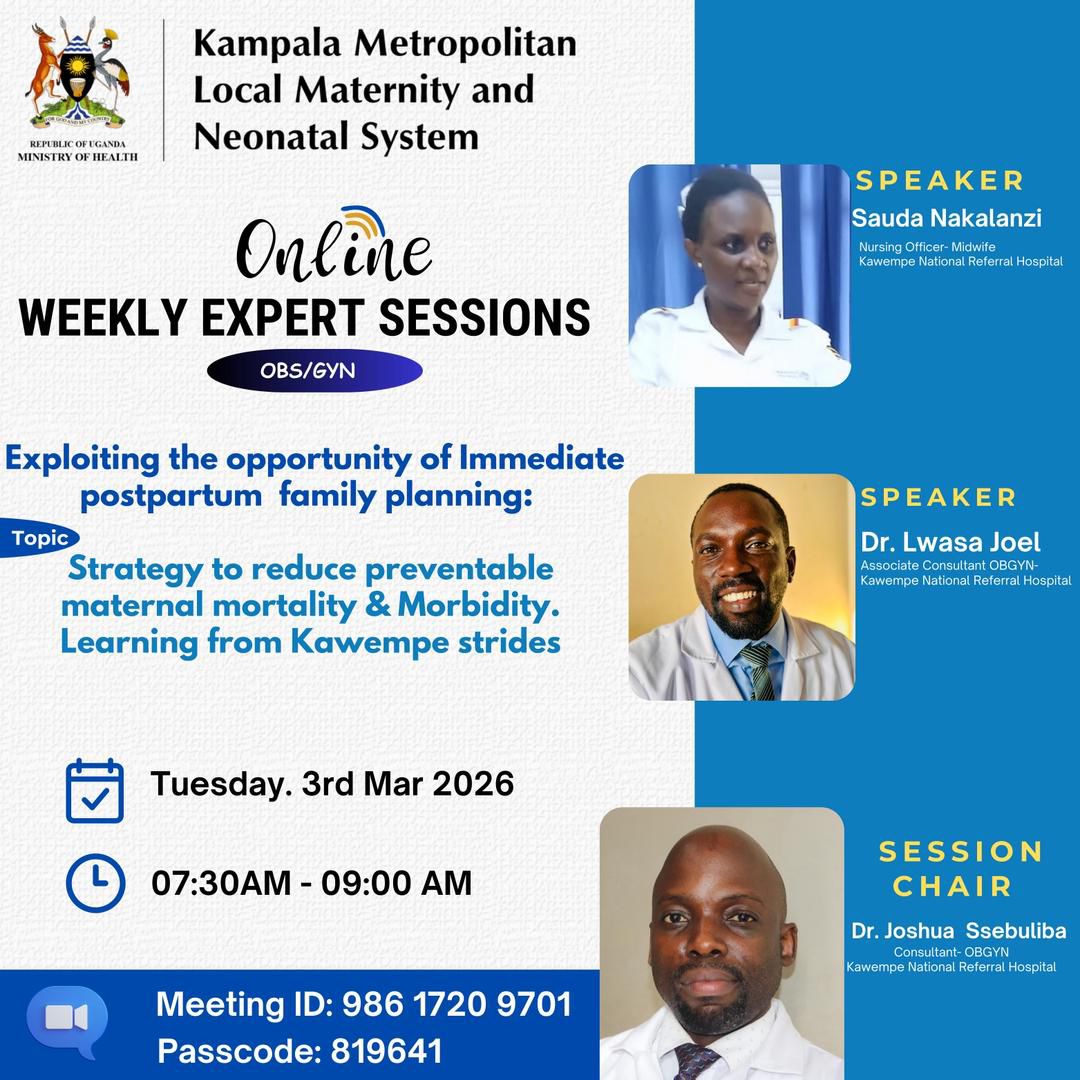 KawempeNRH's tweet photo. Kampala Metropolitan #LMNS Topic: Exploiting the opportunity of immediate postpartum family planning: strategy to reduce preventable maternal mortality & morbidity. Learning from @KawempeNRH strides!
https://t.co/Wza2Oj0i3j
Meeting ID: 986 1720 9701
Passcode: 819641 https://t.co/mAQXfrQXrE