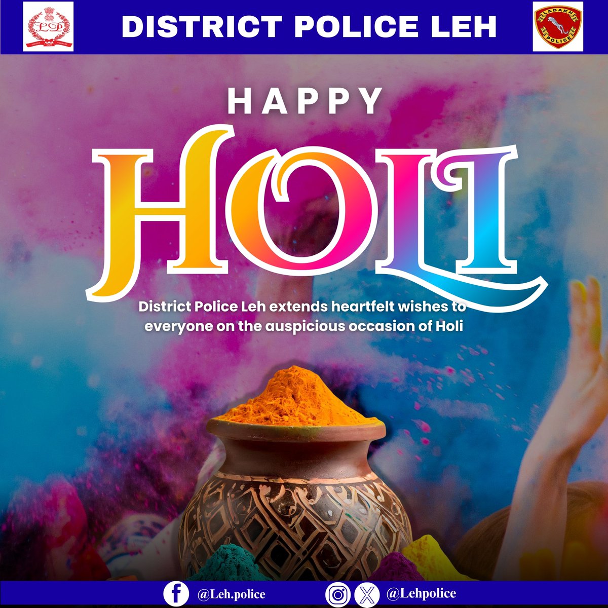 LehPolice's tweet photo. District Police Leh extends heartfelt wishes to everyone on the auspicious occasion of Holi…

@DGP_Ladakh @RigzinSangdup @DIPR_Ladakh https://t.co/yhiRk4hbKy