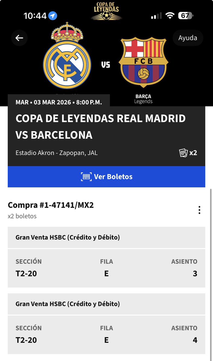 Hola muchachos
Mi novia y yo teniamos 2 boletos para el partido de Leyendas de Barca V Madrid en Guadalajara

La verdad no tengo ganas de forzarla e ir para alla por el contexto (sobre todo agarrar carretera) 

Hay alguien de alla a quien le puedan interesar? 
Me gustaria tratar