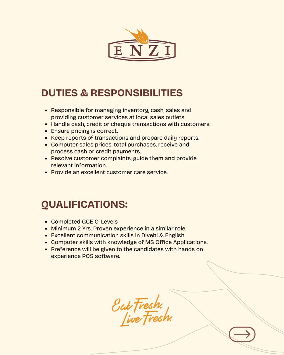 ENZImv's tweet photo. Interested candidates for the position of cashier may apply by email to careers@ensisgroup.com

Deadline is 10th March 2026, before 16.30 hrs https://t.co/niPOcA2QB1