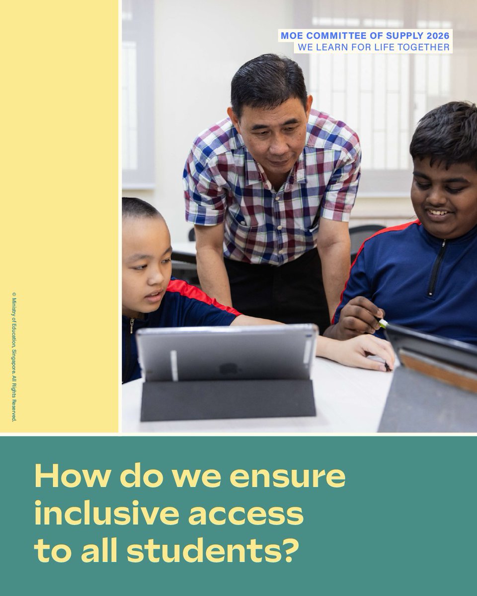 MOEsg's tweet photo. #MOECOS2026: MOE will work with Social Service Agencies to expand Special Education (SPED) school capacity. These efforts aim to enhance accessibility and strengthen long-term support. (1/2) #WeLearnForLifeTogether https://t.co/Qf81E7kaCU
