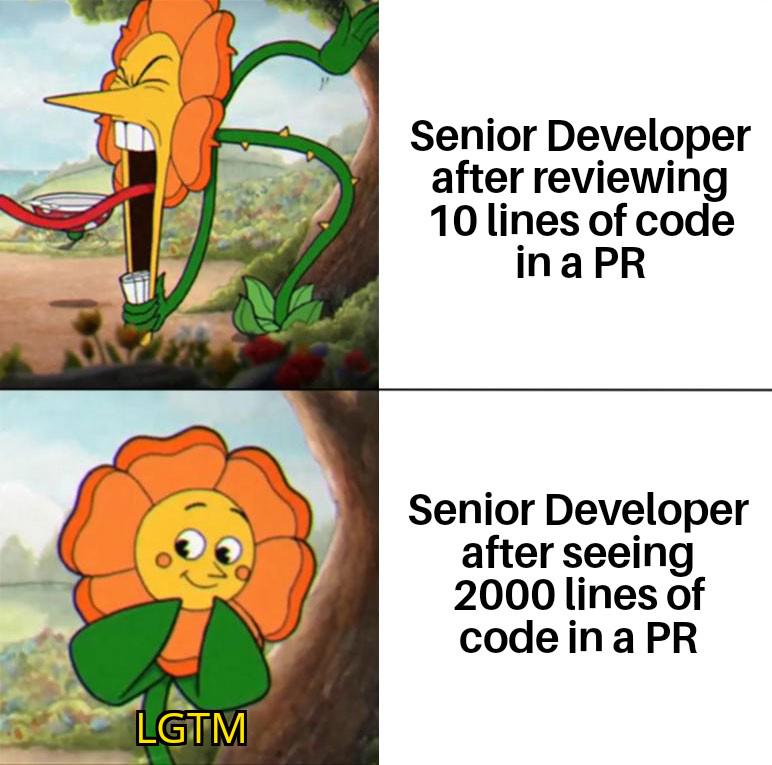 Ah, the classic code review paradox: everyone loses their minds over 10 lines but will blissfully approve thousands.

It's either perspective or just plain exhaustion.

LGTM.