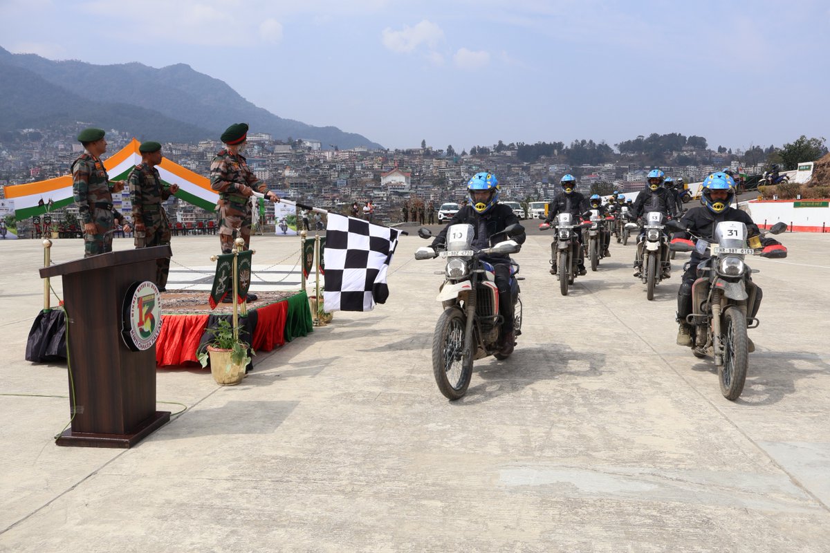 official_dgar's tweet photo. INSPECTOR GENERAL ASSAM RIFLES (NORTH) FLAGS IN “THE EASTERN EDGE EXPEDITION” AT KOHIMA, NAGALAND
Jointly organised by #AssamRifles in partnership with Hero MotoCorp, the grand finale of “The Eastern Edge Expedition” under Operation Sadbhavana 2025–26 was marked with the successful completion of its last leg from Dimapur to Kohima on 02 March 2026. The bike rally was ceremonially flagged in by Inspector General Assam Rifles (North) at Kohima, bringing the inspiring journey across the Northeast to a proud conclusion. The expedition witnessed the participation of a 24 members biking contingent comprising 12 personnel from Assam Rifles and 12 representatives from Hero MotoCorp. 

#friendsofthenortheast #sentinelsofnortheast #OperationalReadiness #CommunityFirst #NationFirst #ServiceBeforeSelf #GuardiansOfTheNation 

@HMOIndia @adgpi @PIBHomeAffairs