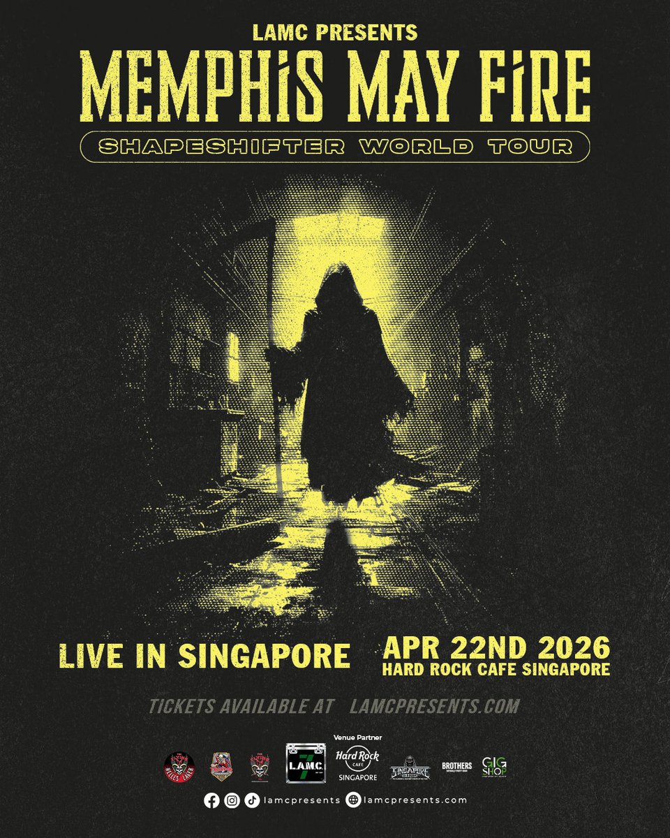 lamcpresents's tweet photo. World-renowned metalcore heavyweights @MemphisMayFire is heading to SINGAPORE!!

Catch them at Hard Rock Cafe Singapore on 22nd April 2026 🤘￼🎸

#memphismayfire #metalcore #sgconcerts #metal https://t.co/UX5340ktIx