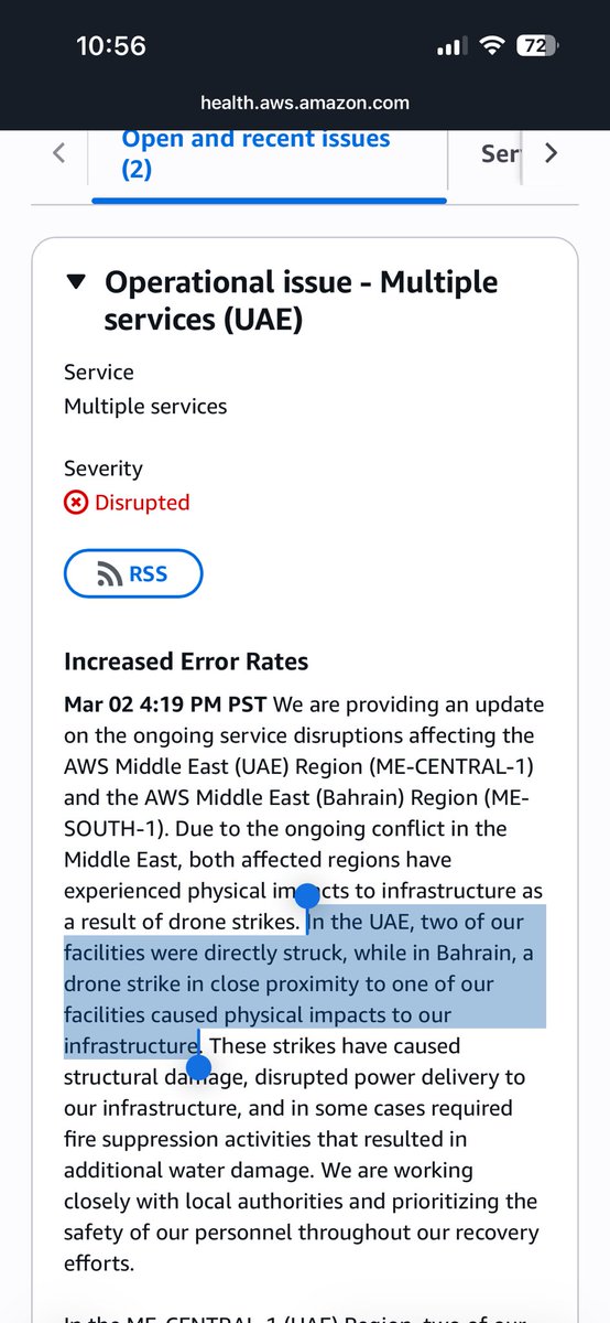 Wow, AWS data centers struck by attacks in UAE