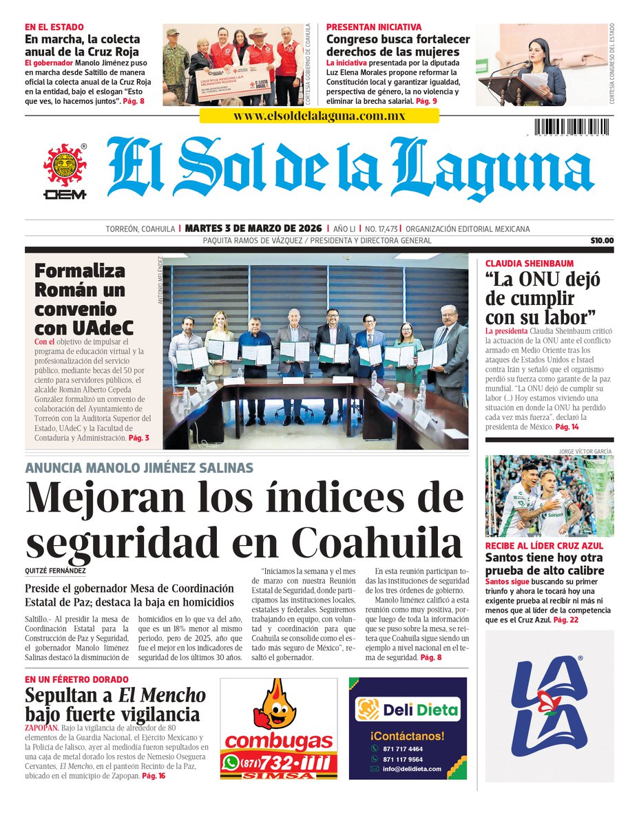 ¡Buen martes! ☀️😊 Te dejamos la información para empezar el día

🔒 Seguimos mejorando nuestros indicadores en seguridad: Manolo
➡️ tinyurl.com/39t7szny

📄 Formaliza Román Alberto Cepeda González convenio con la UA de C
➡️ tinyurl.com/32tk5nys