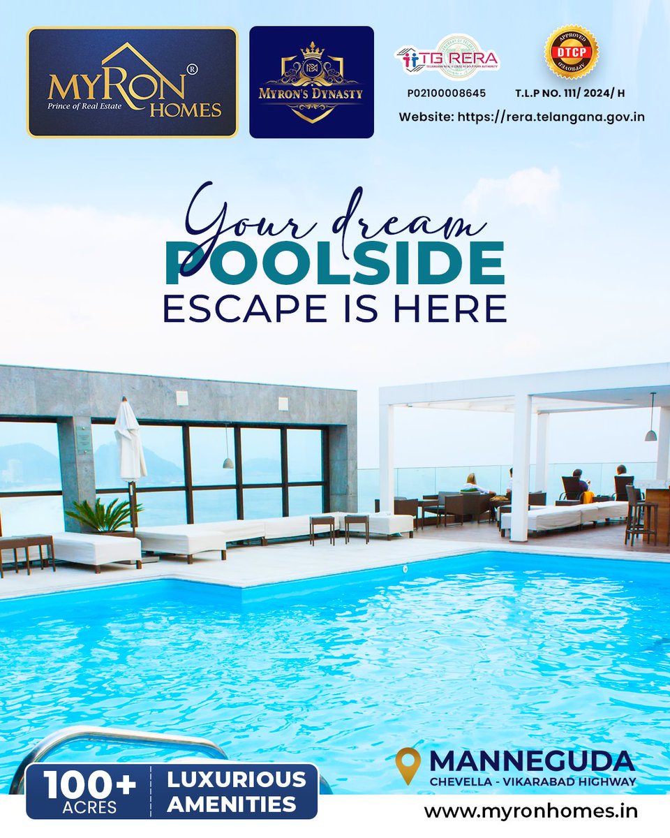 MyronhomesOffl's tweet image. Wake up to serene mornings, unwind by your private splash zone, and build the lifestyle you’ve always imagined at Myron’s Dynasty, Manneguda on Chevella–Vikarabad Highway.

#Dynasty #MyronHomes #VillaPlots #OpenPlots #Manneguda