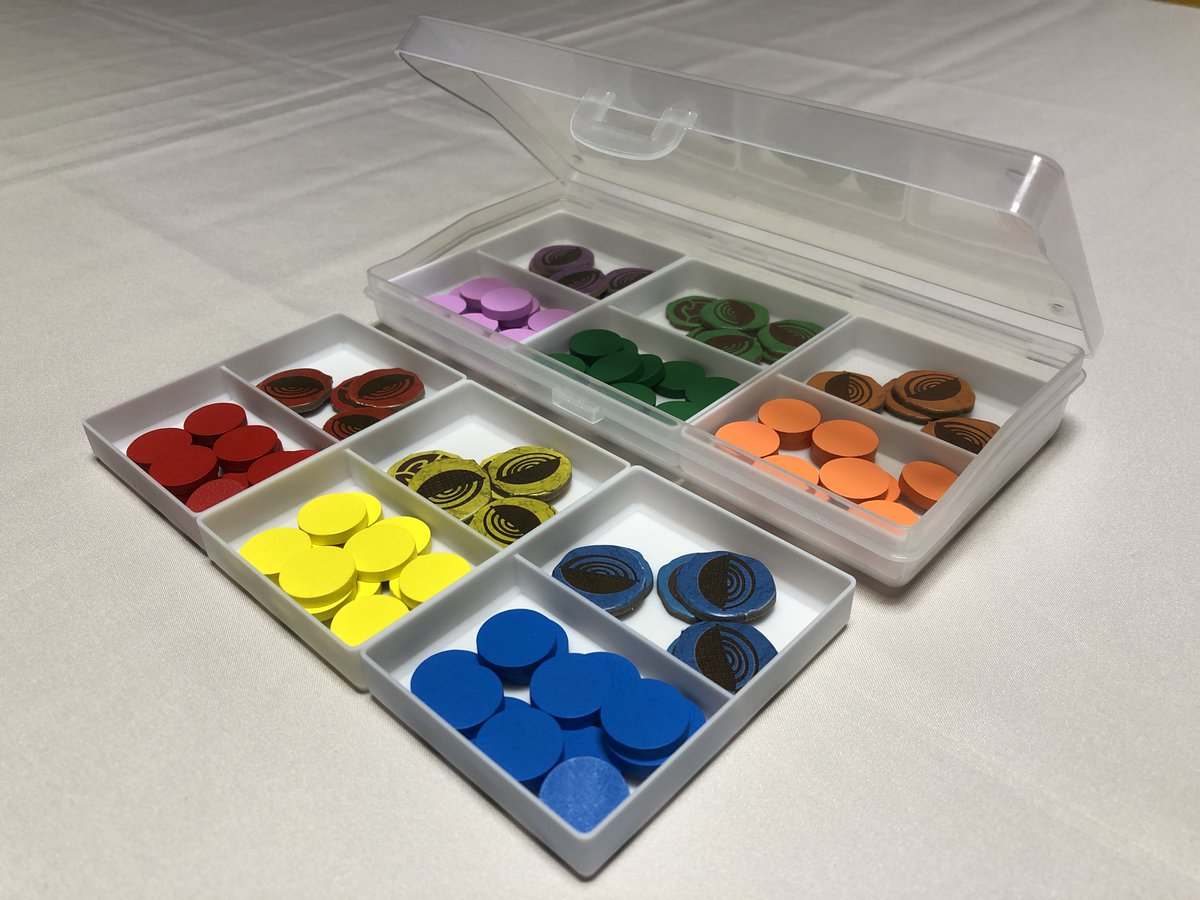 CoLabo_jp's tweet image. 先日のスピリットアイランド(SpritIsland)再販での購入者からの希望があり
「ケースandケース組み合わせインナートレイ」
の1段2段ともに
「中央仕切りオプション」
を追加しました！

2つに分けつつまとめて出し入れしたいトークンの収納にお役立てください～

#ボードゲーム #boardgame