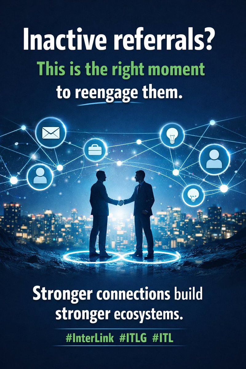 Tiana28932's tweet photo. #InterLink_Network
Inactive referrals?
This is the right moment to reengage them.
Stronger connections build stronger ecosystems.
#InterLink #ITLG #ITL https://t.co/cyFH14BfRE