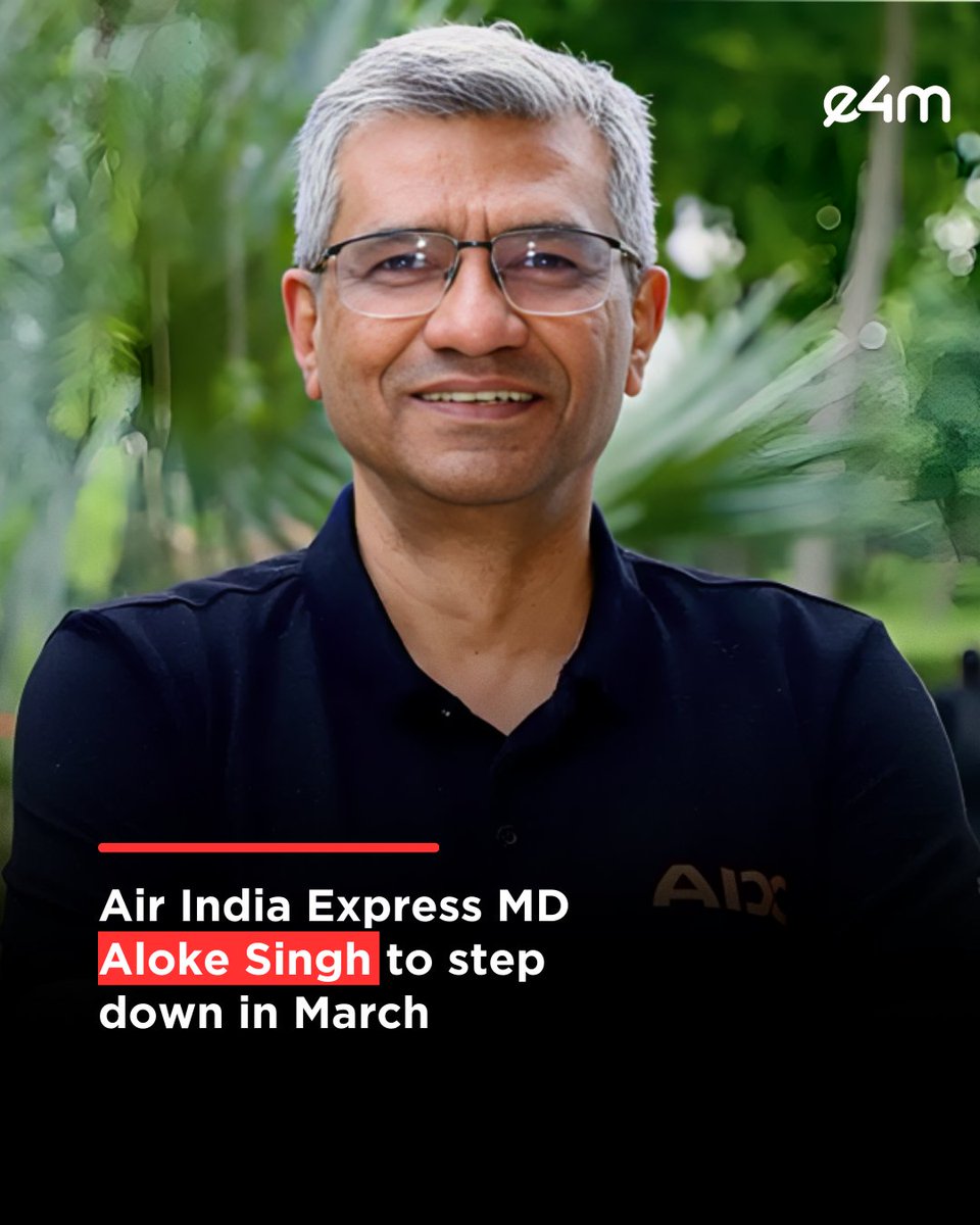 e4mtweets's tweet image. Air India Express MD Aloke Singh to step down in March.c
Following his exit, Capt. Hamish Maxwell will take over as the airline’s ‘accountable manager’. 

Read more : exchange4media.com/people-movemen…

#AlokeSingh

#e4m #AirIndiaExpress #AlokeSingh #LeadershipUpdate #AviationIndustry