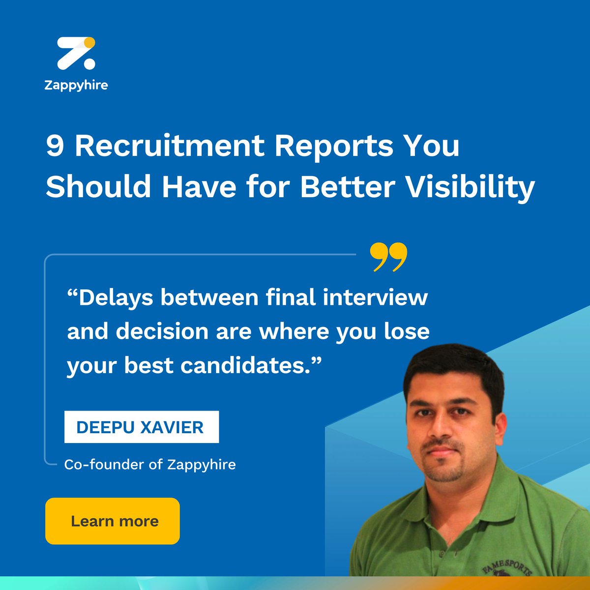 We’ve broken down 9 recruitment reports enterprise TA teams should track - from hiring speed and quality to candidate experience, funnel conversion, AI adoption, and high-volume hiring efficiency. 

📖 Read the full piece - blogs.zappyhire.com/post/recruitme… 

#RecruitmentAnalytics #ATS