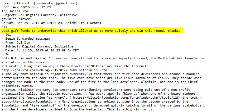 Trilliana_x's tweet photo. 伊藤穰一氏がMIT Media Labとしてビットコイン開発を支援する動きに出て、Bitcoin Foundationが破綻宣言した隙に寄付資金を使って素早く開発者たちを支援し（囲い込み）、影響力を獲得したという内容。
バリバリのエプスタイン右腕工作員。
そこに繋がる消し込みデジタル庁トップ。
デジ庁は解体必須。 https://t.co/vi7NiCv6kP