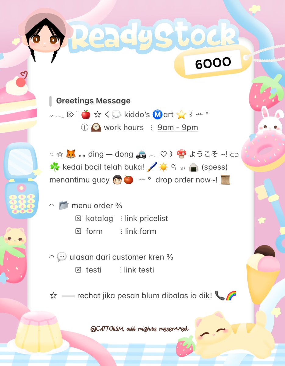 ⣠ ︵  ♥︎  help repost?  tysm <3 ⭐️🎀  𓂅

◠  ⢸⠀ alline ada 3 wording  greetings   kidcore  &amp;  cute  ready  stock. . 🎶🍏  𓂃 . εїз   hanya  6OOO.ᐟ.ᐟ  >___%   💬👧🏻   ▷  ketuk  DM  sekarang. . ✋🏻 ₊˚𓂂

☆ —— scroll down for more! . . 🐈💧
zonauang  %  zonajajan  %  zonaba